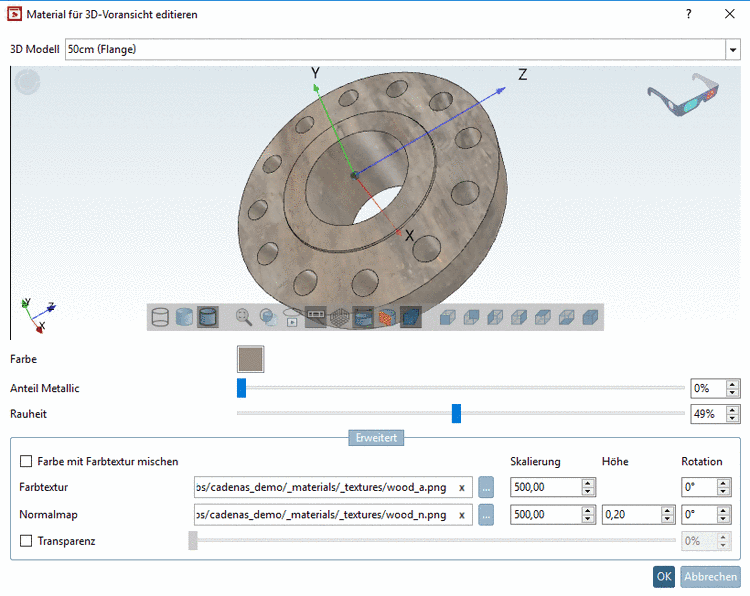 Dialogfenster "Material für 3D-Voransicht editieren"