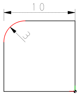 Beispiel in 2D: Rundung mit einem Kreisradius von 3 bei einer gesamten Kantenlänge von 10.
