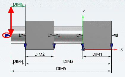 The red arrow shows the distance between dimensioning and connection point.
