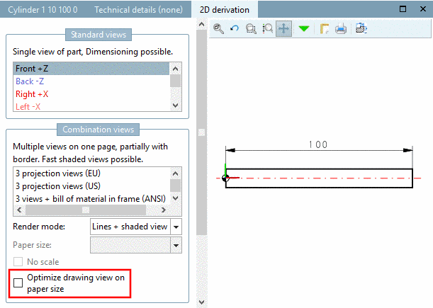 Optimize drawing view on paper size (Shortened view) deactivated