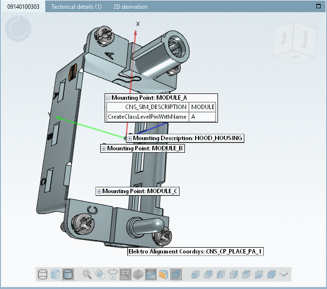 Label in the 3D view in PARTdataManager: <Class name> (here Mounting Point):<Value of attribute "Description">