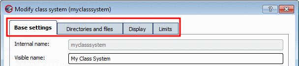 Tabs in the dialog box "Create class system"