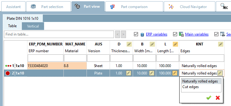 PARTdataManager example: List field selection with different namings