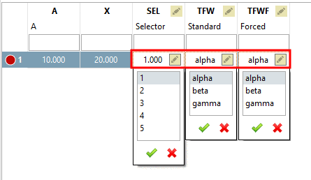 Example in PARTdataManager: Standard values loaded