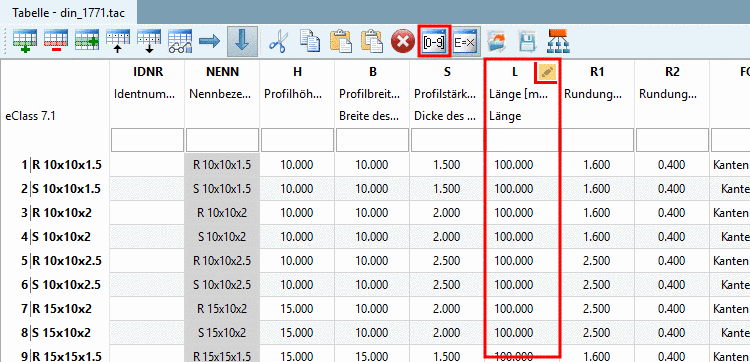 Columns with Value range variables are marked with the respective icon