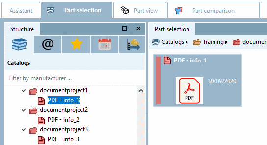Document projects in Part selection