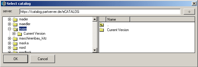 Dialog window Select catalog