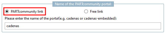 Example: Option PARTcommunity Link" with the entry "cadenas"