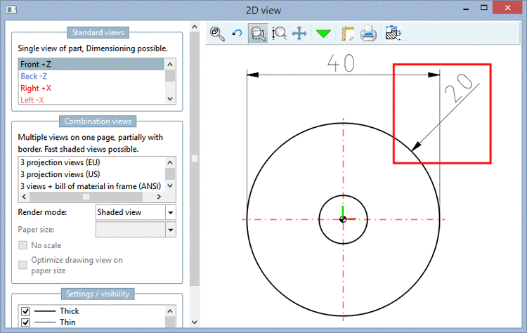 Radial dimensioning in 2D