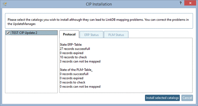Dialog box "CIP Installation" -> tabbed page "Protocol"