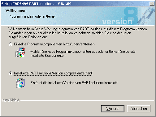 Installierte PARTsolutions Version komplett entfernen!