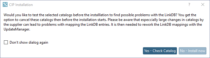 Dialog box "CIP Installation": Check for possible LinkDB problems?