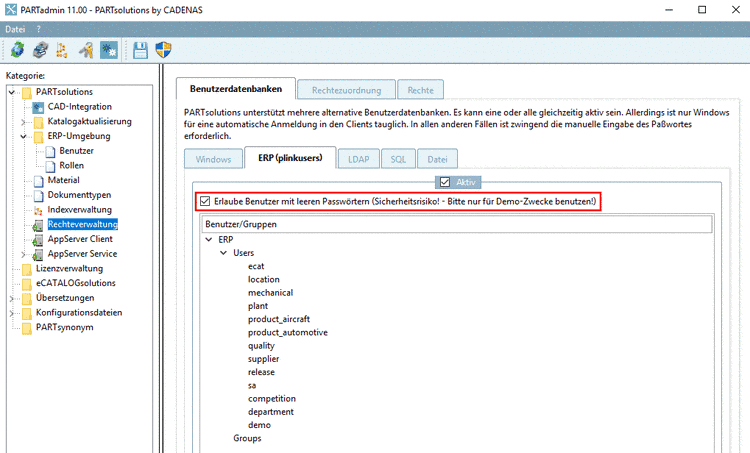 ERP-Umgebung -> Benutzer -> Anmelde-Dialog : Passwort NICHT gesetzt