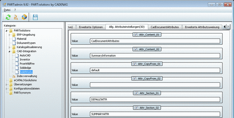 PARTadmin -> Kategorie -> PARTsolutions -> CAD-Integration: Abb. beispielhaft für SolidWorks