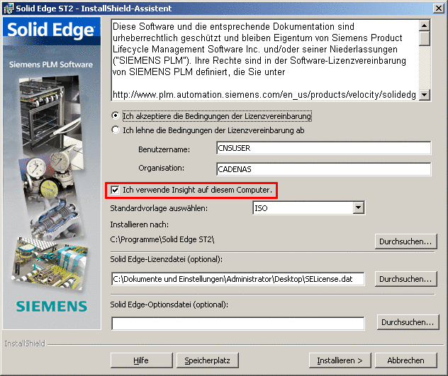 Solid Edge - InstallShield-Assistent