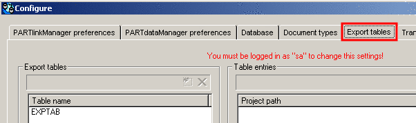 PARTlinkManager -> "Extras" menu -> ERP-Umgebung konfigurieren -> "Exporttabellen" tabbed page
