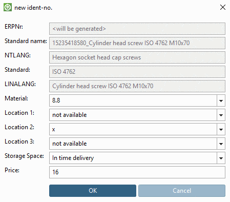 Standard dialog with manual entry of the ERP number