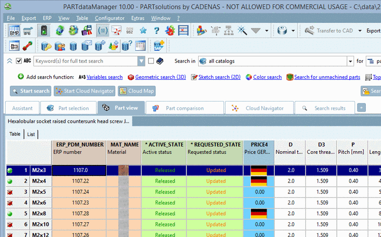 Background colors for ERP/PDM columns in PARTdataManager