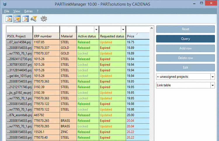 Background colors for ERP/PDM columns in PARTlinkManager