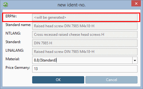 Add dataset to link database: The basic dialog gets added a field for the ERP number.