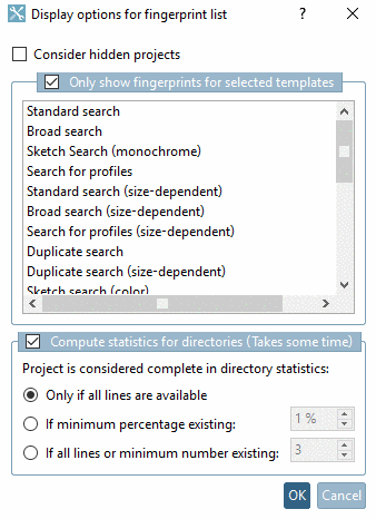 Display options for fingerprint list