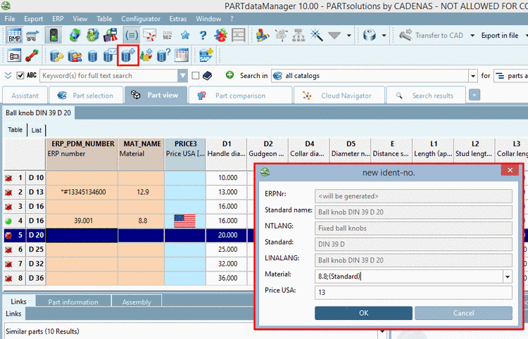 This figure shows a dialog box where the ERP number is automatically created.