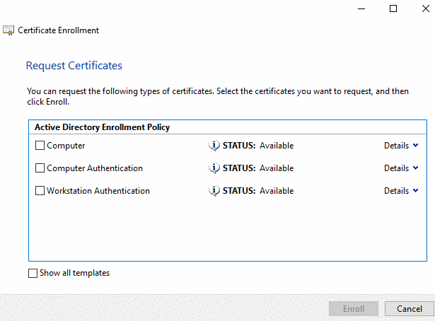 Certificate selection