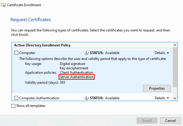 Application Policies -> Server Authentication