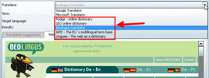 Description text in the "Translator" list field