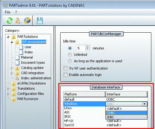 Select database interface from the list field