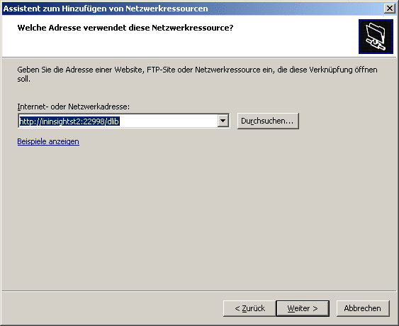 Insert Internet or network address