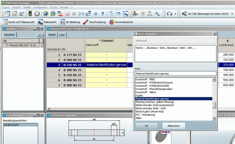 The dialog box "Enter value" opens when clicking into the respective field of the column CNSMAT.