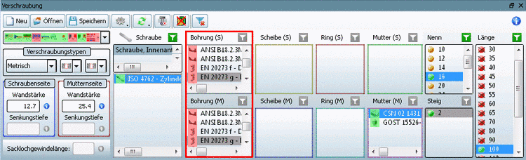 Connection dialog: "Preferred rows on/off" ON: Holes are displayed - although "red"