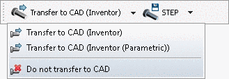 Toolbar "Export": Transfer to CAD with subitems