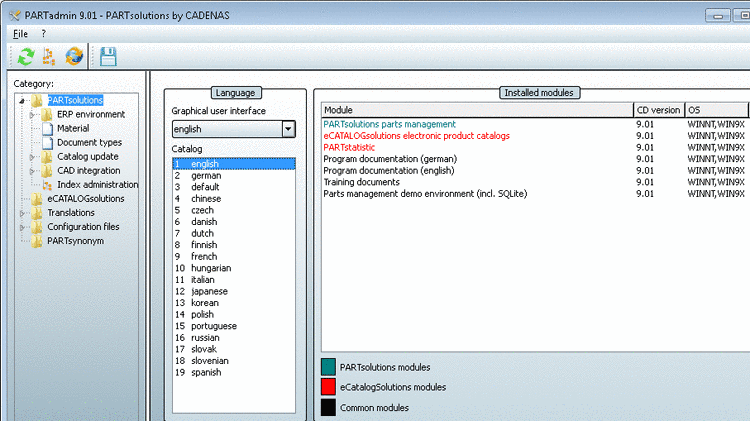 Language selection: Graphical user interface and Catalog