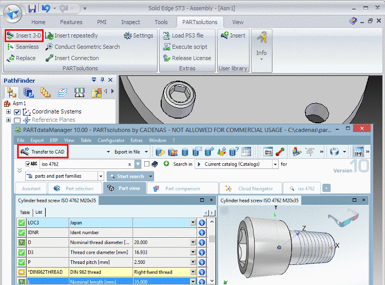 Insert part from PARTdataManager using "Insert 3D"