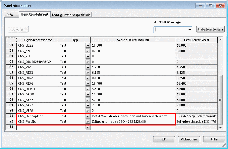 Dialog window "File information" -> Tabbed page "User-defined"