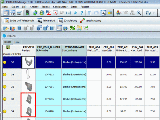 Beispiel aus Eigenteile-Katalog mit 3D-Vorschau und geometrischem Fingerprint