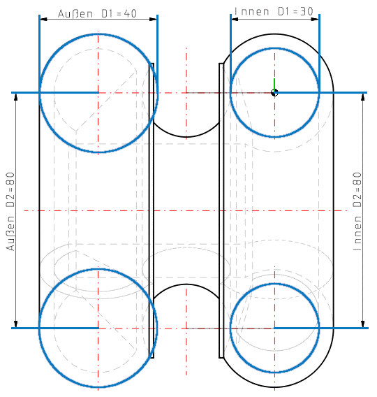 Beispiel - D2: Großer Durchmesser | D1: Kleiner Durchmesser bei Torus Außen und Torus Innen