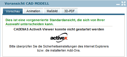 CADENAS ActiveX-Viewer konnte nicht gestartet werden