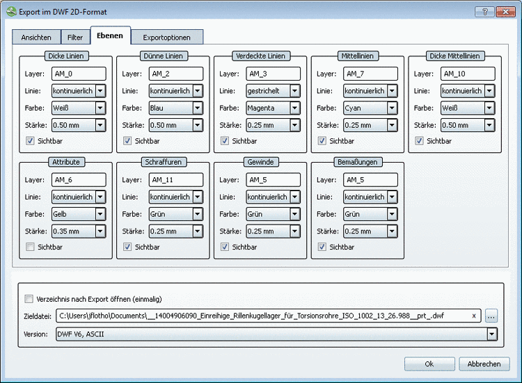 Registerseite "Ebenen" - AutoCAD DWF 2D