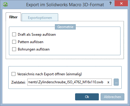 Beispiel 1: Export im SolidWorks Macro 3D-Format