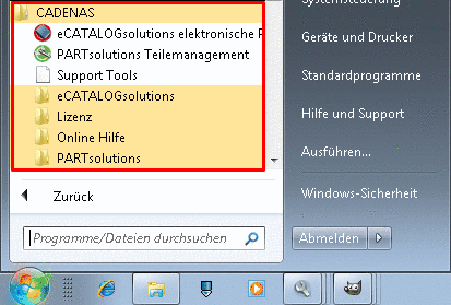 Windows Startmenü -> Verzeichnis CADENAS
