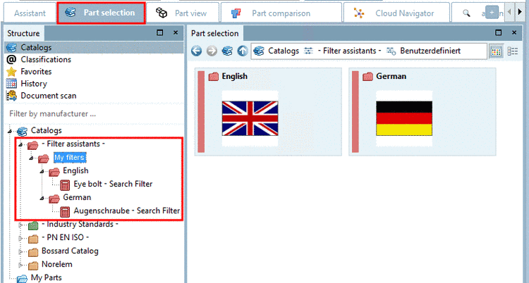 Self created assistants are displayed under "My filters" in the respective subdirectory for language.