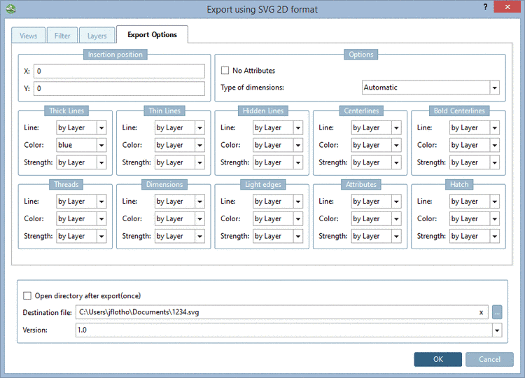 Tabbed page "Export options" - SVG 2D