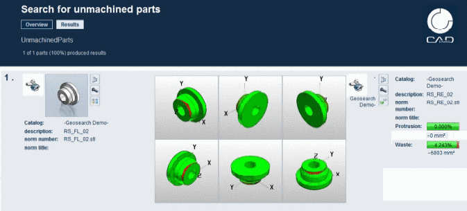 Example: "Search for unmachined parts"