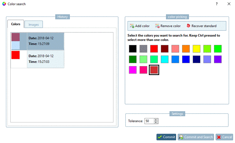 Color Search: tabbed page Colors