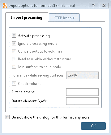 Import options for Format STEP file input