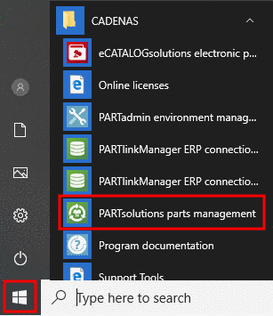 Windows Start menu -> CADENAS directory
