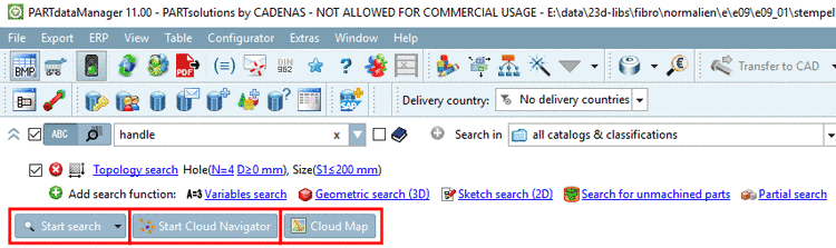 "Start search" or "Start Cloud Navigator" or "Cloud Map"